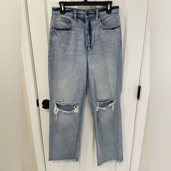 Cello Denim - Cello Deconstructed Distressed Button Up Light Wash Raw Hem Jean Women’s Size 28